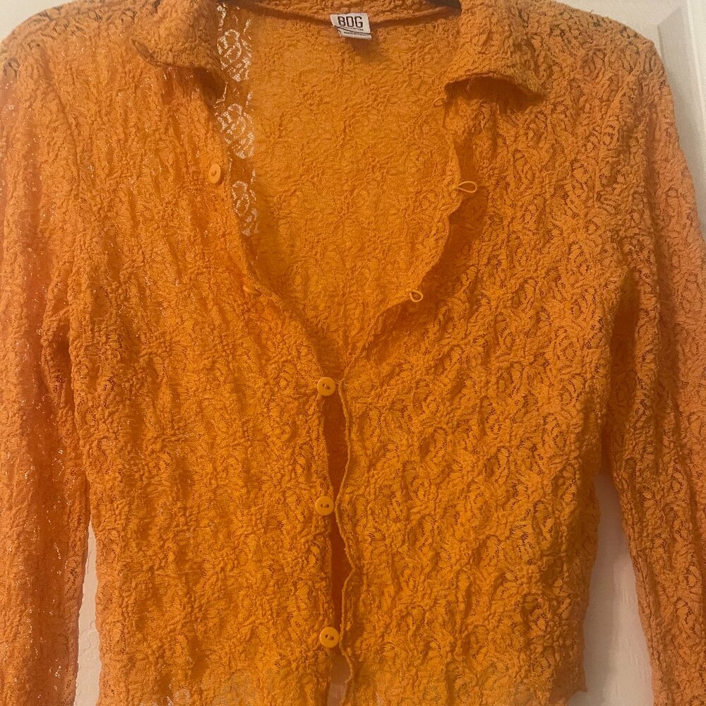 BDG Lace Top Pumpkin Orange Crop Top Cardigan Long Sleeve Bell Sleeves Med NWOT - Picture 3 of 5